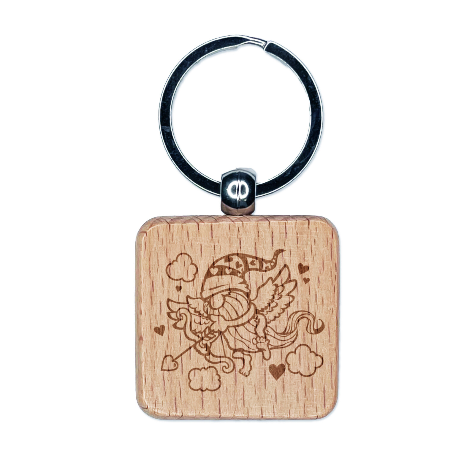 Cupid Gnome Valentine Engraved Wooden Keychain Tag Charm Gift