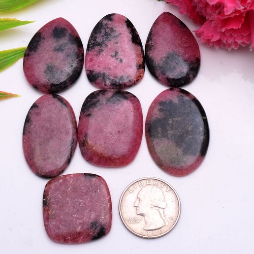 7 Pcs Natural Rhodonite 27mm-37mm Cabochon Untreated Huge Loose Gemstones Lot - Picture 3 of 8