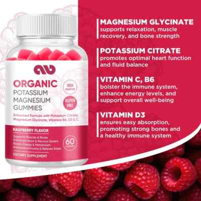 Potassium magnesium mixed gummies contain vitamins D3, B6, and C