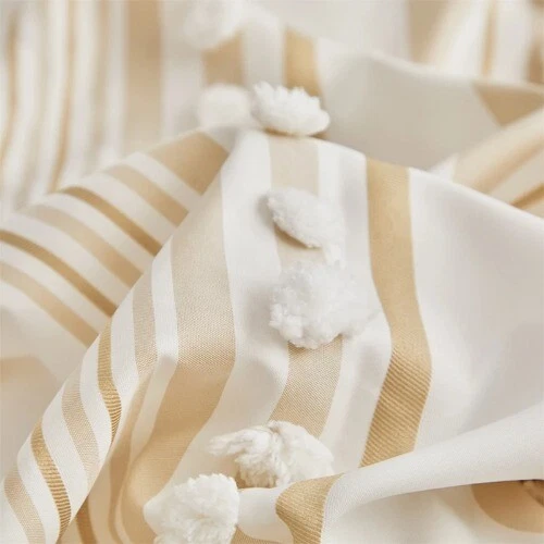 Funda nórdica boho a rayas Furball borlas de alta calidad juego de ropa de cama manta cubierta Foto 3 de 4