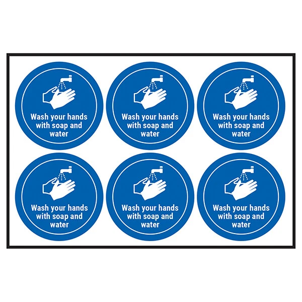 STICKEMUPGRAPHICS 6x Hände waschen mit Seife und Wasser Gesundheits- und Sicherheitsschilder Aufkleber Hygiene