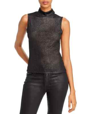 AQUA Womens Mock Turtleneck Metallic Top Black XS NWT