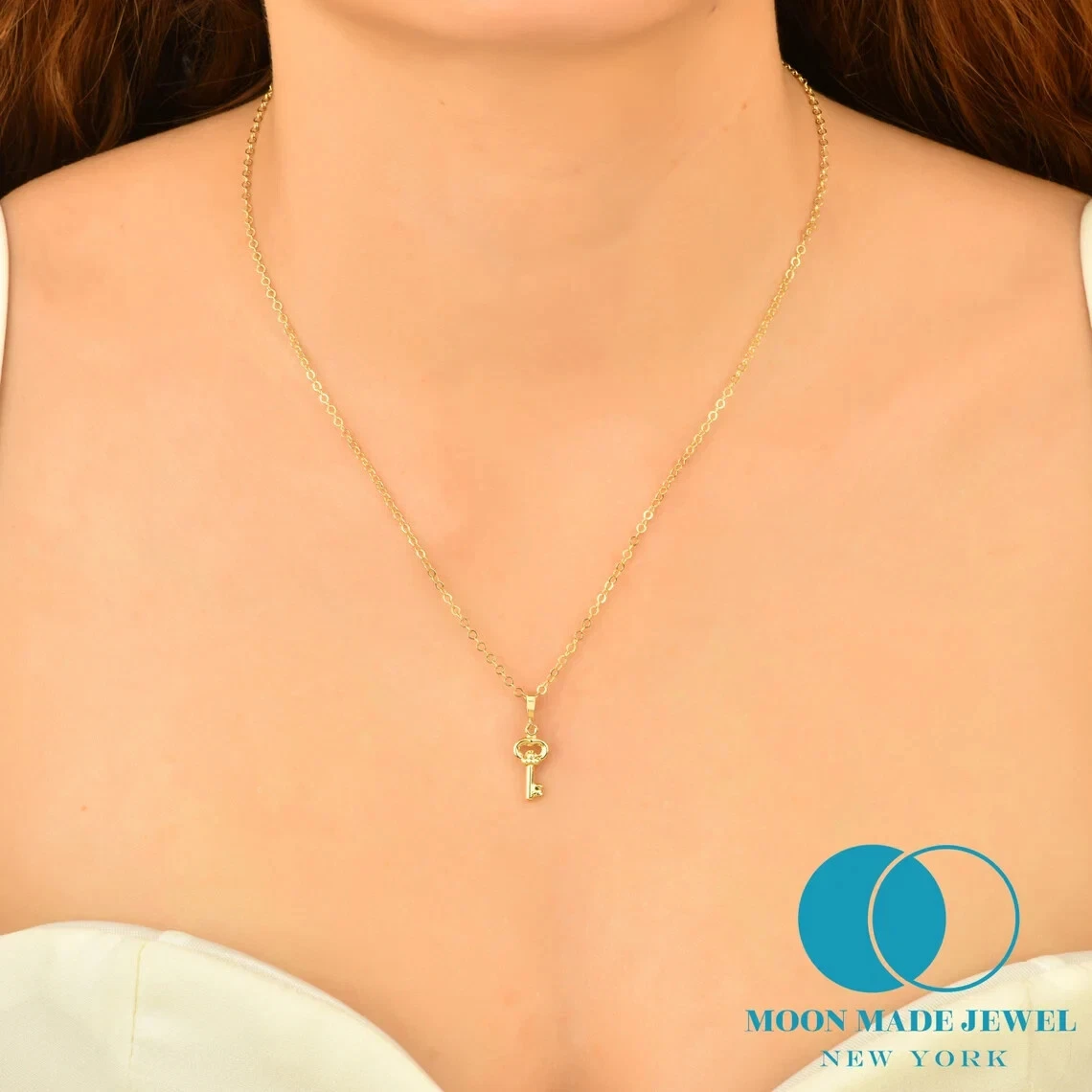 14K Solid Gold Key Pendant Necklace Real Gold Key Necklace for
