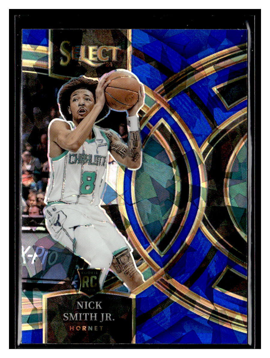 2023-24 Panini Select #119 Nick Smith Jr Premier Blue Cracked Ice RC Hornets