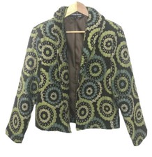 Painted Pony S Open Jacket Geometric Floral Mod Tapestry Cropped USA Brown Green