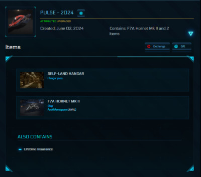 Star Citizen - Standalone Ship - CCU'd LTI F7A Hornet Mk II 2 Lifetime Insurance