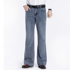 Herren Schlaghose Ausgestellte Jeans Vintage 60er Denim Hosen Bootcut Blau