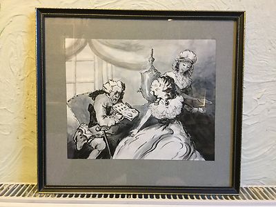 Drawing Print After Thomas Rowlandson A Pawnbroker With His Client Cartoon