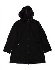 London Fog Womens Hooded Overcoat Uk 14 Large Black Polyester Am09