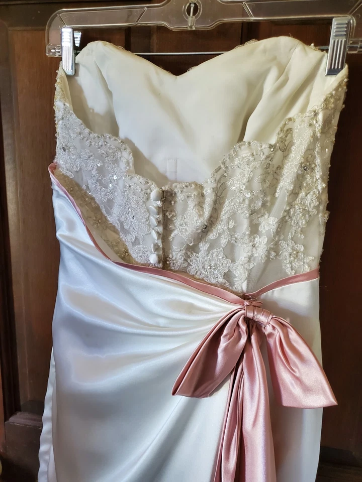 Tren Largo Maggie Sotero Couture Marfil con Detalle Rosa Talla 8 Foto 4 de 4