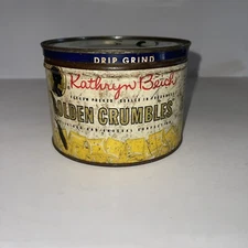 Vintage metal container round Kathryn Beich golden crumbles see pics e13