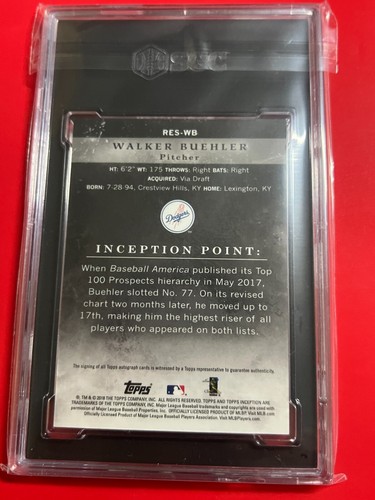 2018 Topps Inception Walker Buehler RC Rookie Autograph Magenta s#/99 SGC 10 10 - Picture 2 of 2