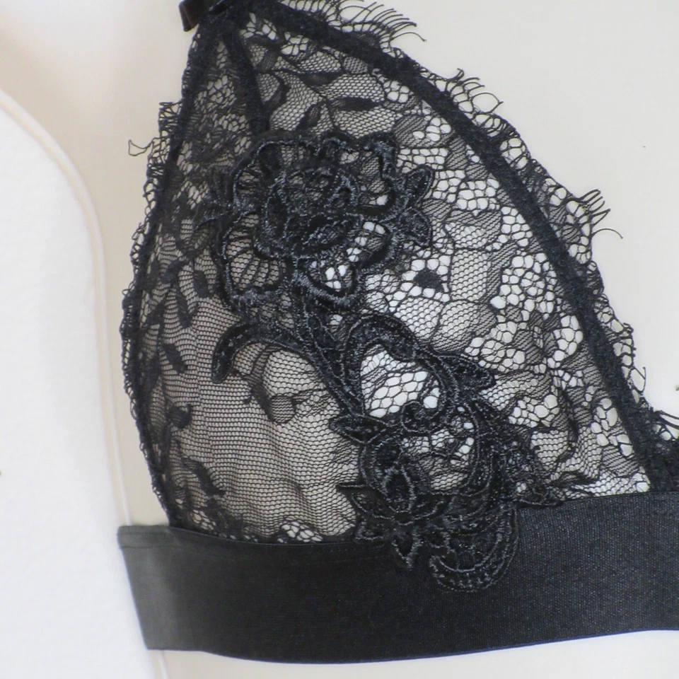 Shirley Of Hollywood Women's Black Lace Sheer Floral Wireless Bra L B35 - Image 4 of 4