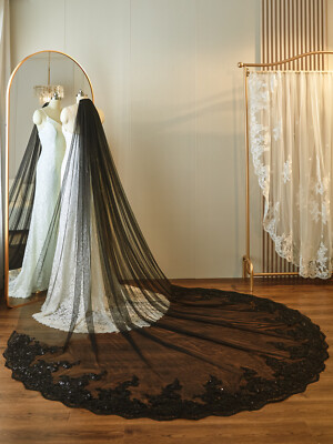 1 Tier Black White ivory lace sequins wedding VEIL Bridal  display picture 1