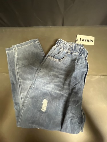 Lavnis Damen Cropped Jeans Baumwolle Loose Denim Hose Freizeit Gummibund Rippe - Bild 1 von 4