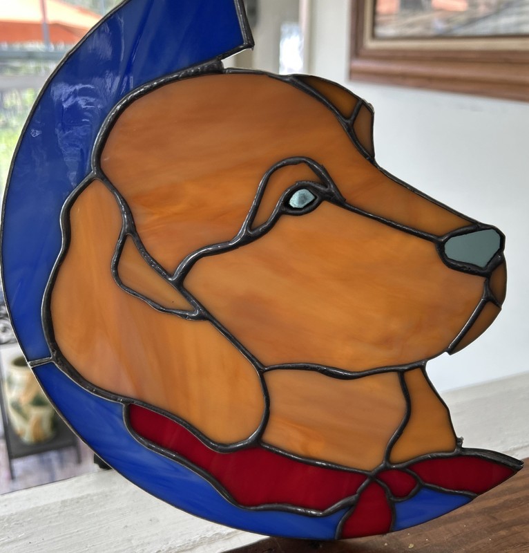 Handmade Stained Glass Golden Retreiver  Suncatcher 10” High