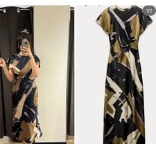 ZARA NEW WOMAN PRINTED SATIN MIDI DRESS KNOT SIZE M