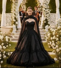 Black Gothic Wedding Dress Clock Vintage Elegant Lace A Line Garden Bridal Dress