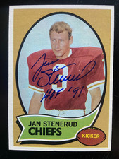 Jan Stenerud Autographed 1970 Topps Football ROOKIE Card #25 KC Chiefs. rookie card picture