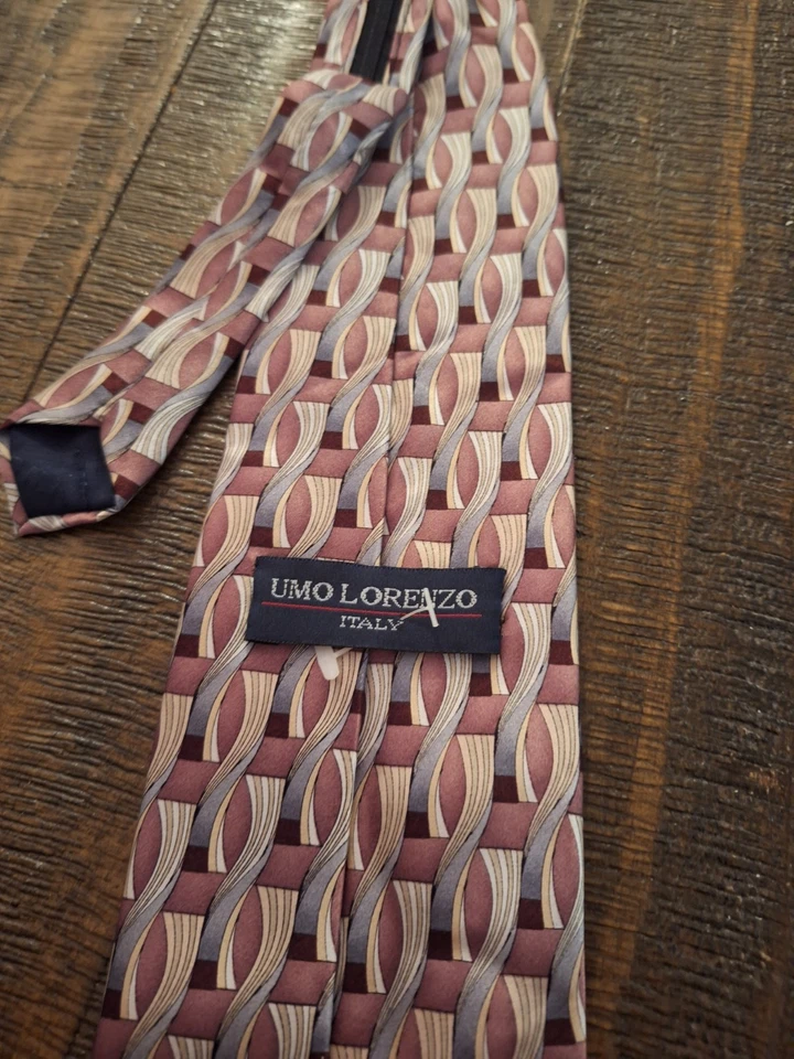 Umo Lorenzo 100% Silk Multicolred Tie-Geometric Pattern, New - Image 3 of 4