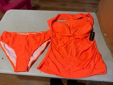 Tempt Me Size XL Orange Halter Neck Tankini Swim Set Women's W/Panty Liner