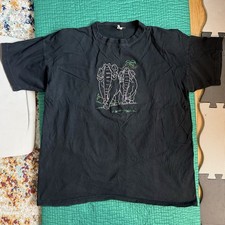 Vintage 90s Embroidered Elephants Black Tshirt Tee Women One Size S M L USA Made