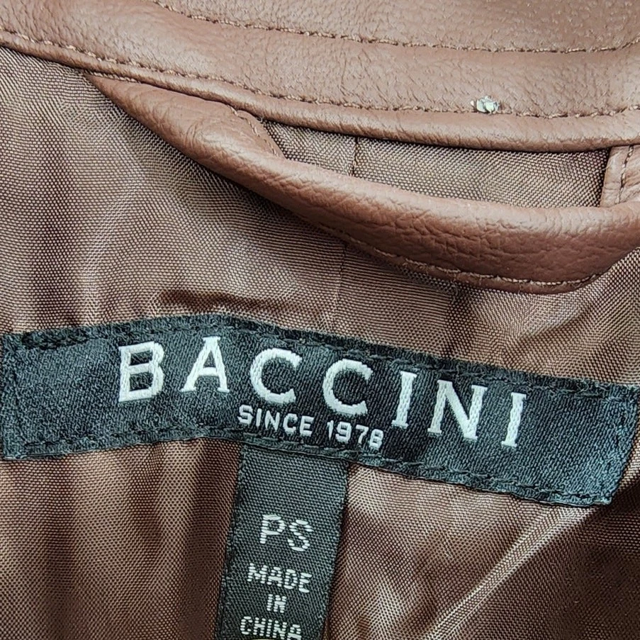 Baccini Jacket Womens PS PETITE Brown Faux Leather Full Zip Ruffle Hem Moto - Image 3 of 4