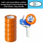 1.88" x 110 Yds Orange Color Packing Tape 2 Mil Adhesive 6 Rls + Dispenser