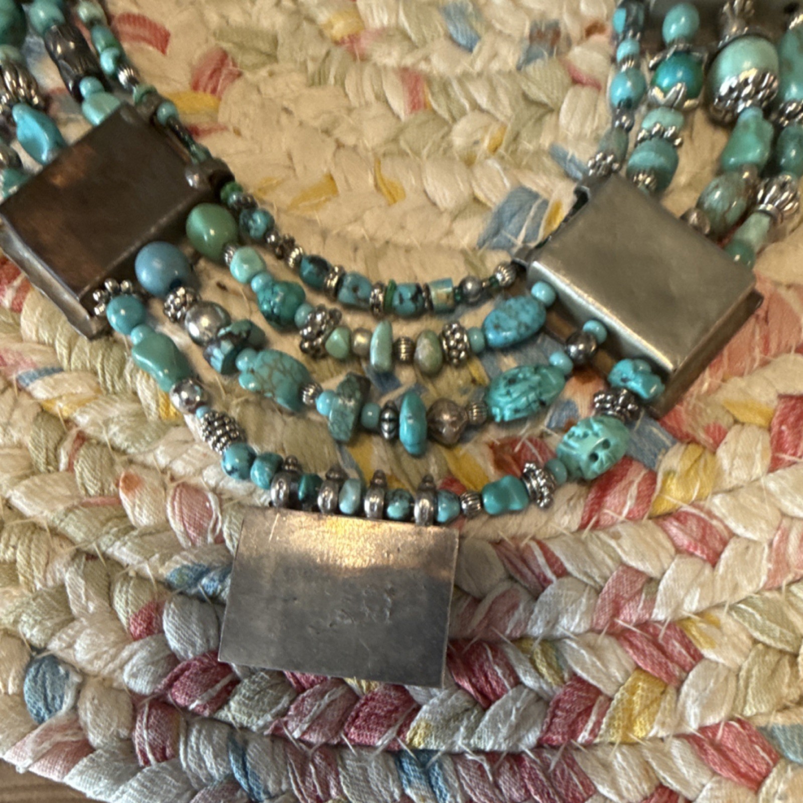 Beaded Necklace Turquoise Rectangular Silver Pend… - image 7