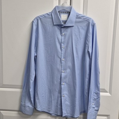 Denim & Flower Ricky Singh Men's M Button Down Shirt Light Blue Micro Print