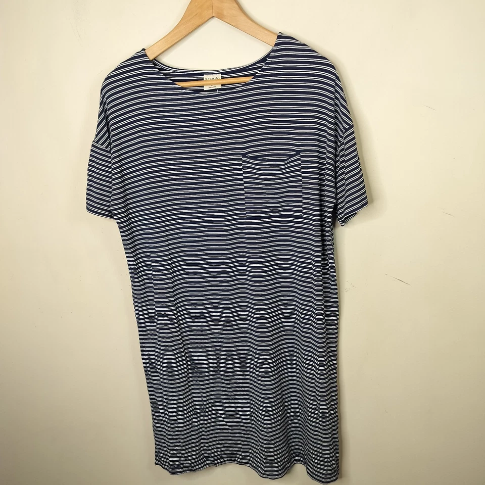 Soma Cool Nights Camisón M Mediano Rayas Azul Vestido para Dormir Manga Corta Foto 3 de 4