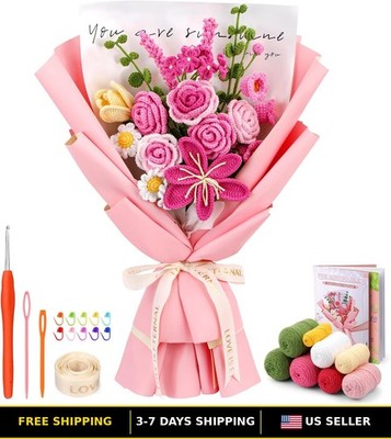 Crochet Kit for Beginners - Rose Flower Bouquet Knitting Kit, DIY Yarn Supplies