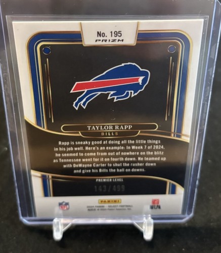 Taylor Rapp 2024 Select Neon Green Shock Prizm #195 Buffalo Bills /499 - Picture 3 of 3
