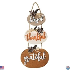 Thanksgiving Fall Decor Sign - Blessed Grateful Thankful Wooden Home Decoration