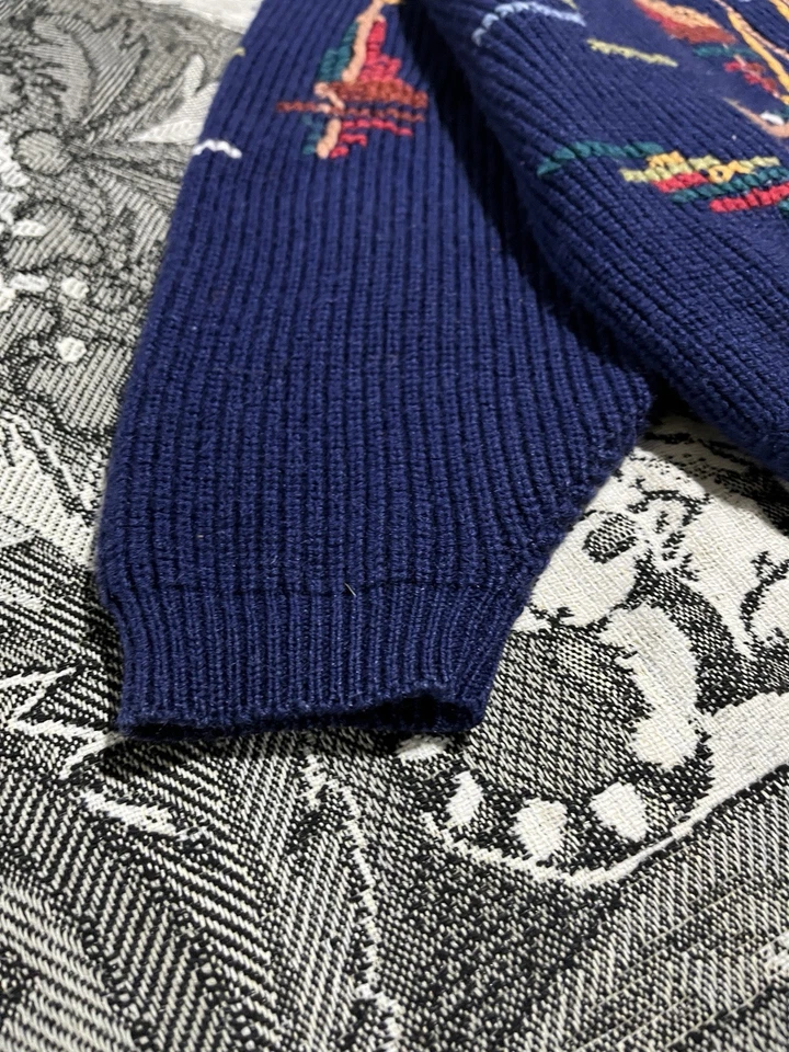 Vintage 90s Handmade Sweater Sea Theme Y2K Size Large Blue Mens - Image 4 of 4