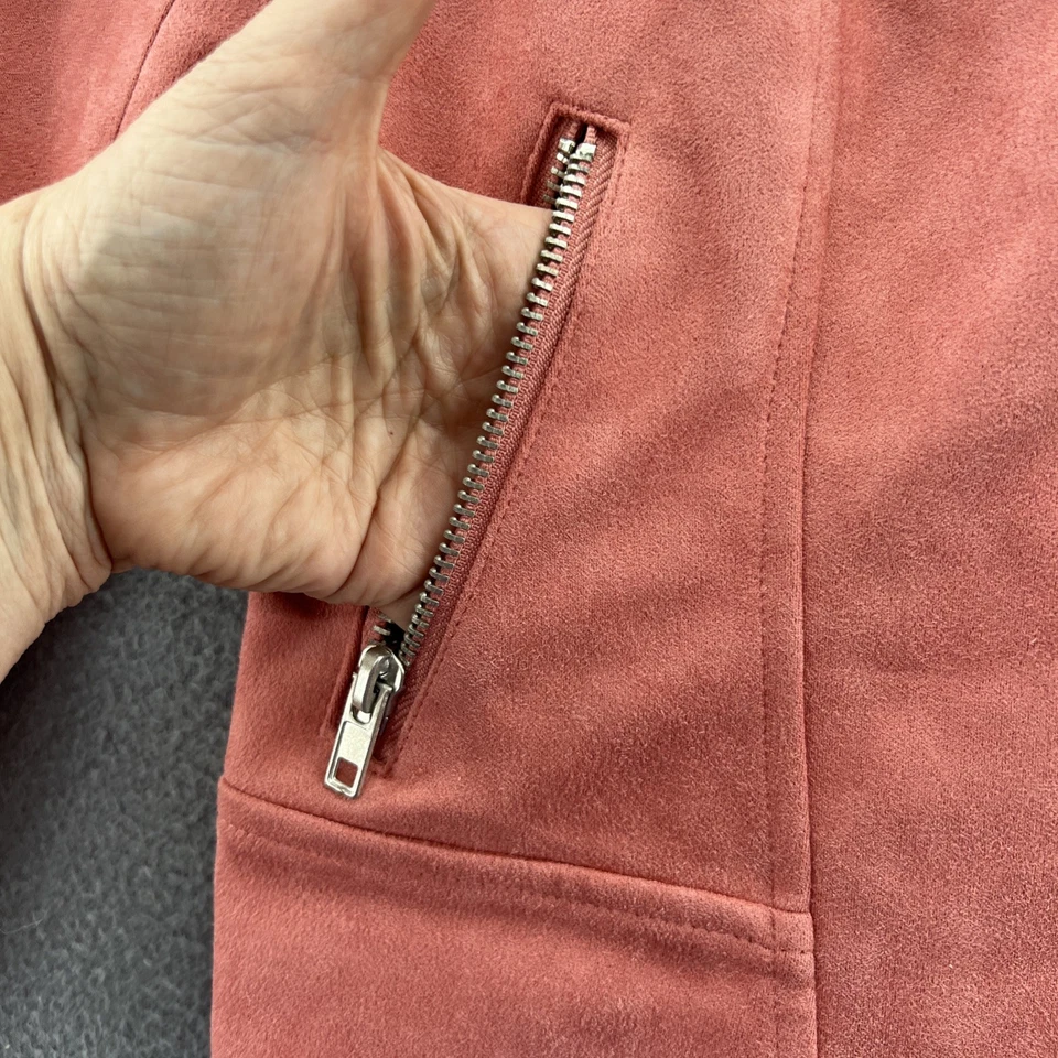 BB Dakota Steve Madden Jacket Womens Sz XS Pink Faux Suede Moto Zippers - Image 3 of 4