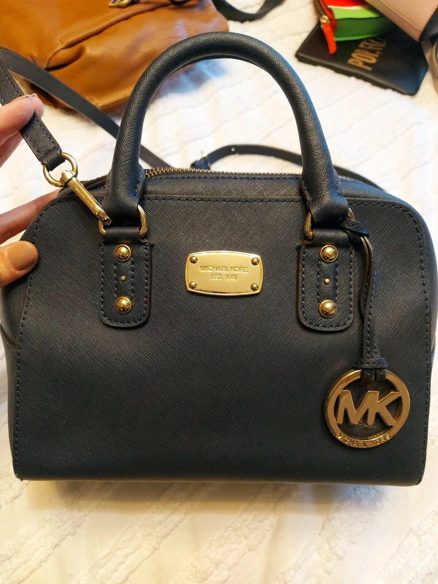 Michael Kors Saffiano Leather Small Satchel Navy Blue designer luxury  handbag