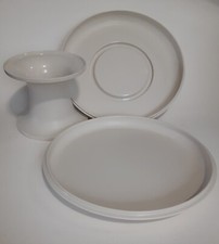 Tupperware 3 Pc Serve-It-All Pedestal Chip Dip Cake Stand 1531 1532 1533 Almond