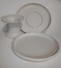 Tupperware 3 Pc Serve-It-All Pedestal Chip Dip Cake Stand 1531 1532 1533 Almond