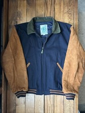 Vintage Golden Bear Navy Wool Brown Suede Leather Varsity Jacket Size L