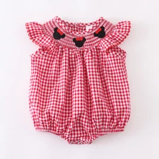 NEW Boutique Minnie Mouse Baby Girls Smocked Red Romper Jumpsuit 