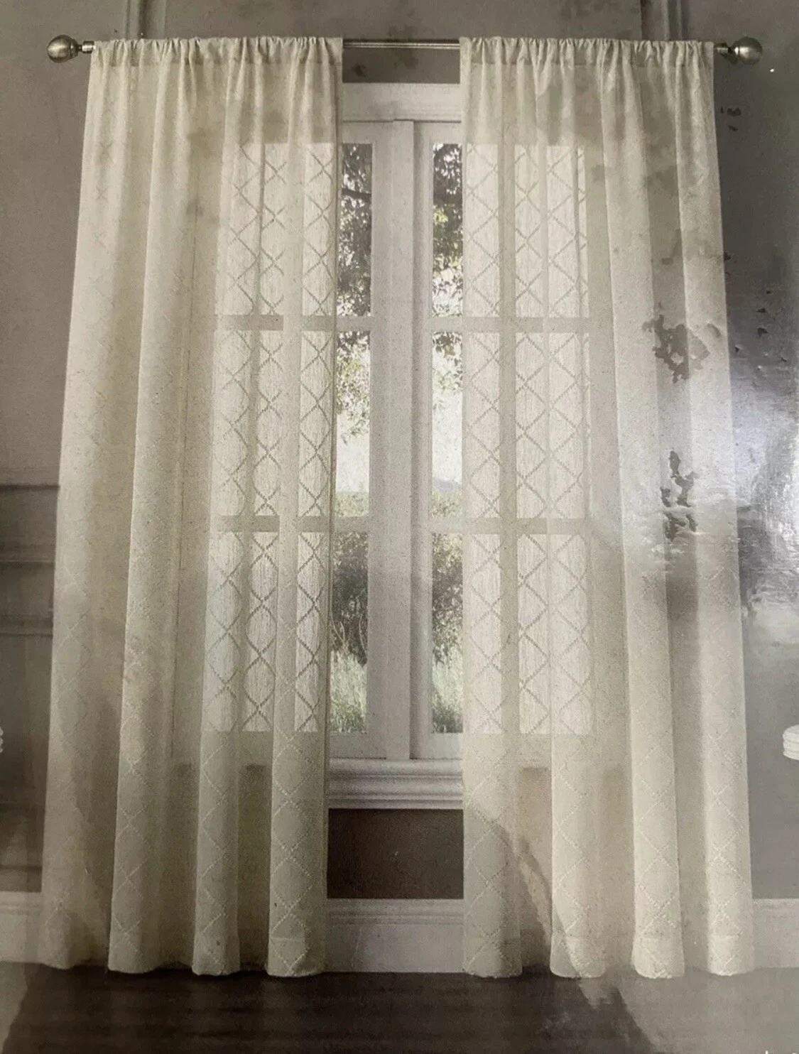 New Tiburon One Rod Pocket Panel Curtain Ivory 50”x95” Fit 1.5” Rod