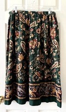 ALFRED DUNNER Womens Vintage 1990's Hunter Green Floral Paisley Midi Skirt Sz 14