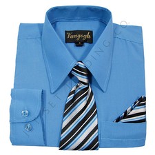 Boys Vivid Blue Dress Shirt V2000 with Matching Tie  Hankie Long Sleeve 4 to 20