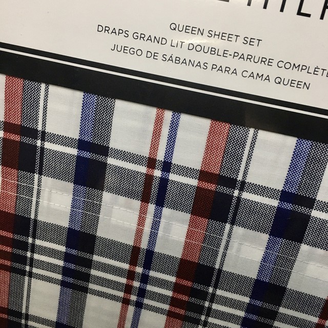 Tommy Hilfiger QUEEN Sheet Set Navy Blue Red Classic Check Plaid 4pc