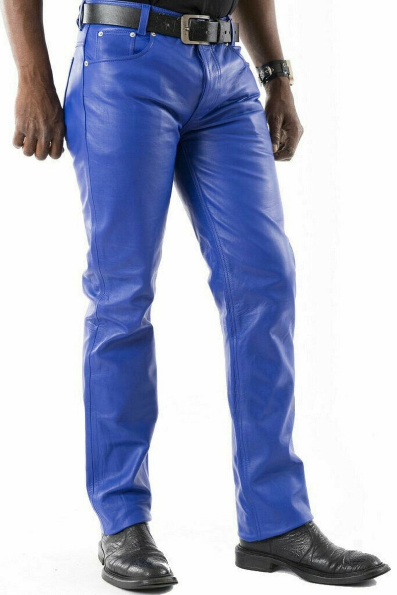 HOT Royal Blue Blue Leather Pants Mens Men's Leather Pant 100