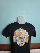 Albert Einstein Cotton T-shirt Men's Size Medium M Pop Art Graphic  Black