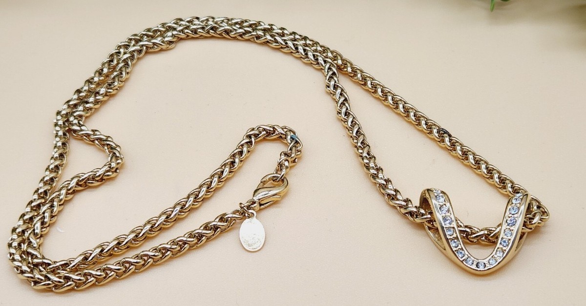 【VINTAGE HOLLYWOOD】Interlock Chain Necklace_VH2533NE072M Vintage Nolan Miller gold tone necklace rhinestone horse