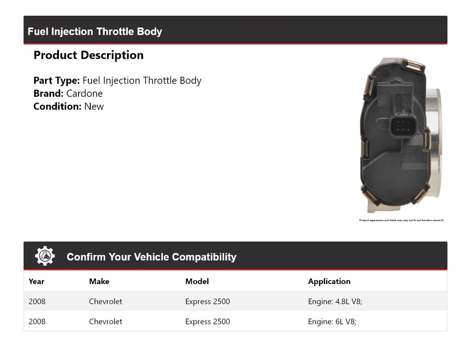 For 2008 Chevrolet Express 2500 Fuel Injection Throttle Body Cardone - Image 2 of 4