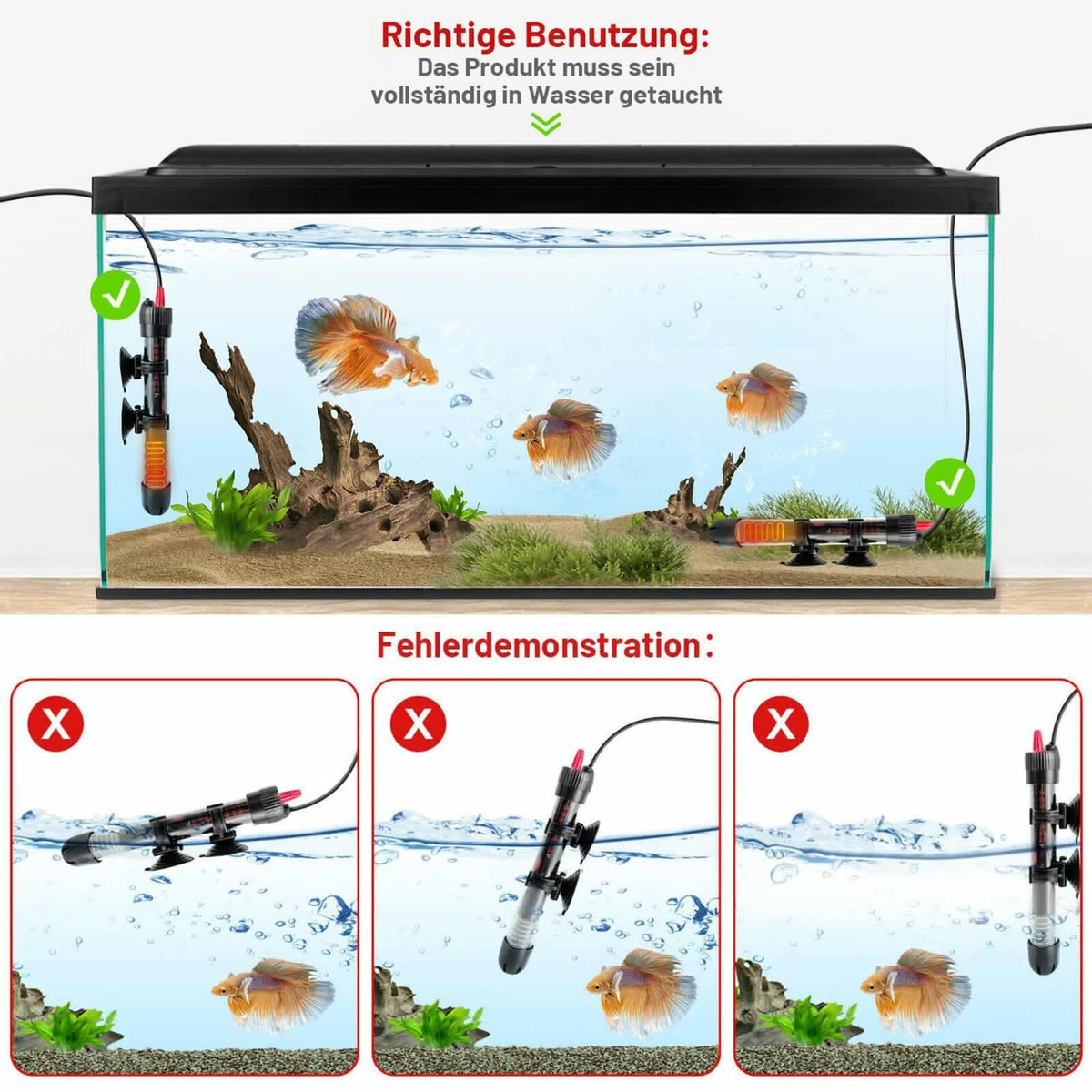 25W-300W Submersible Aquarium Fish Tank Heater Rod Heating Automatic Thermostat